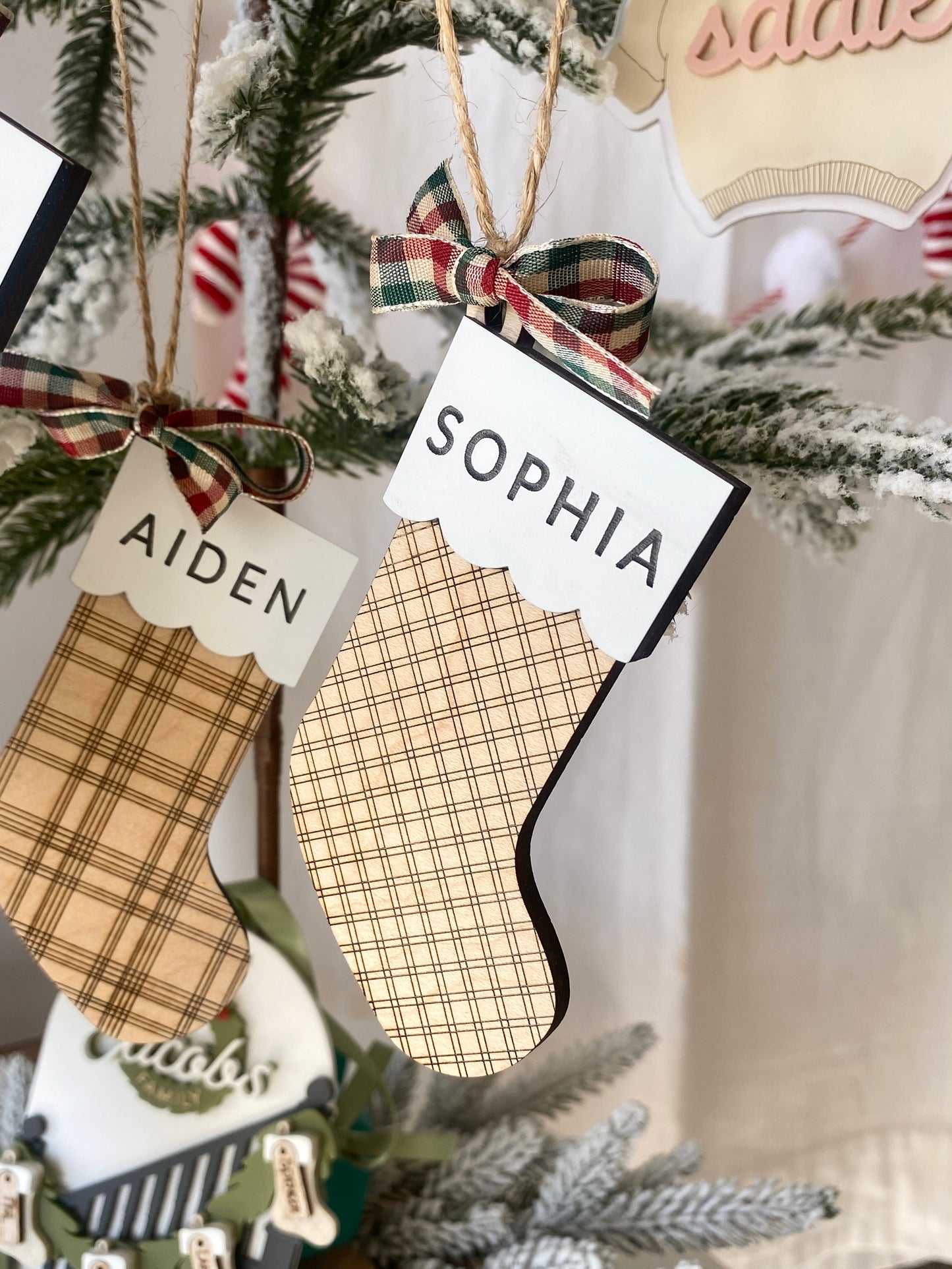 Classic Plaid Stocking Ornament + Tag