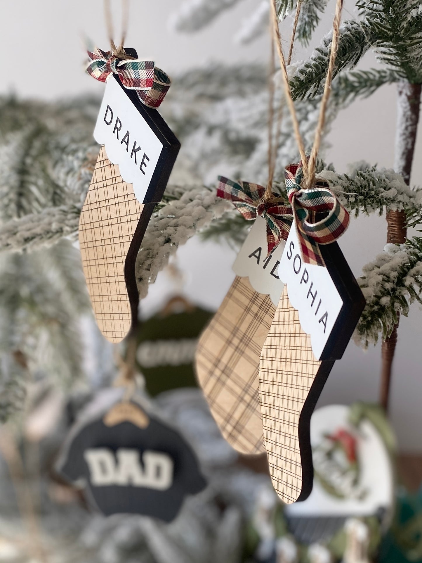 Classic Plaid Stocking Ornament + Tag