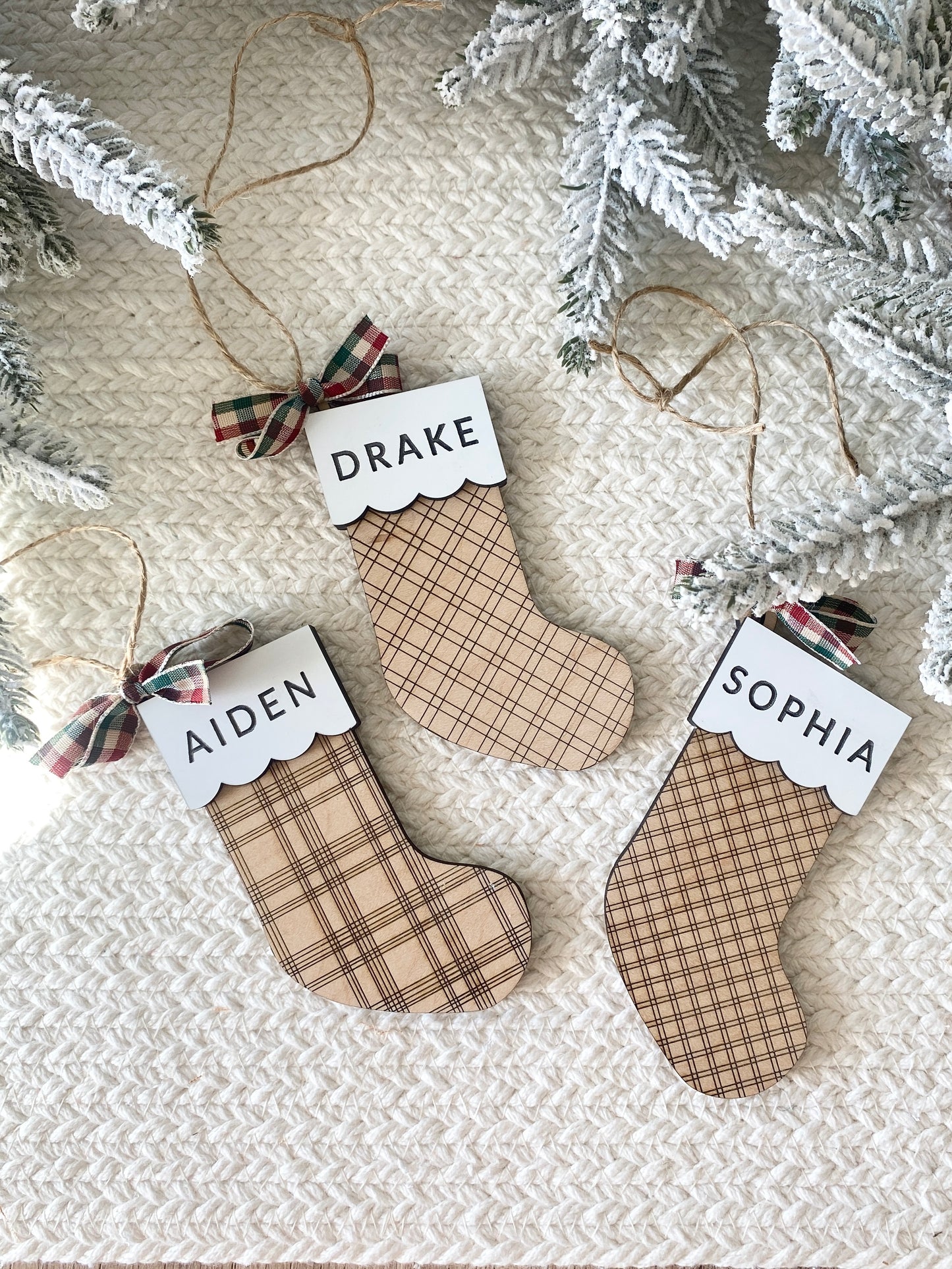 Classic Plaid Stocking Ornament + Tag
