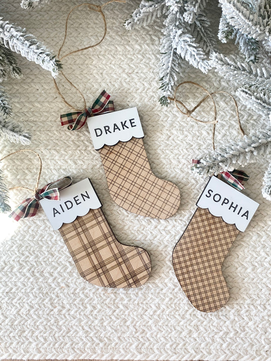 Classic Plaid Stocking Ornament + Tag