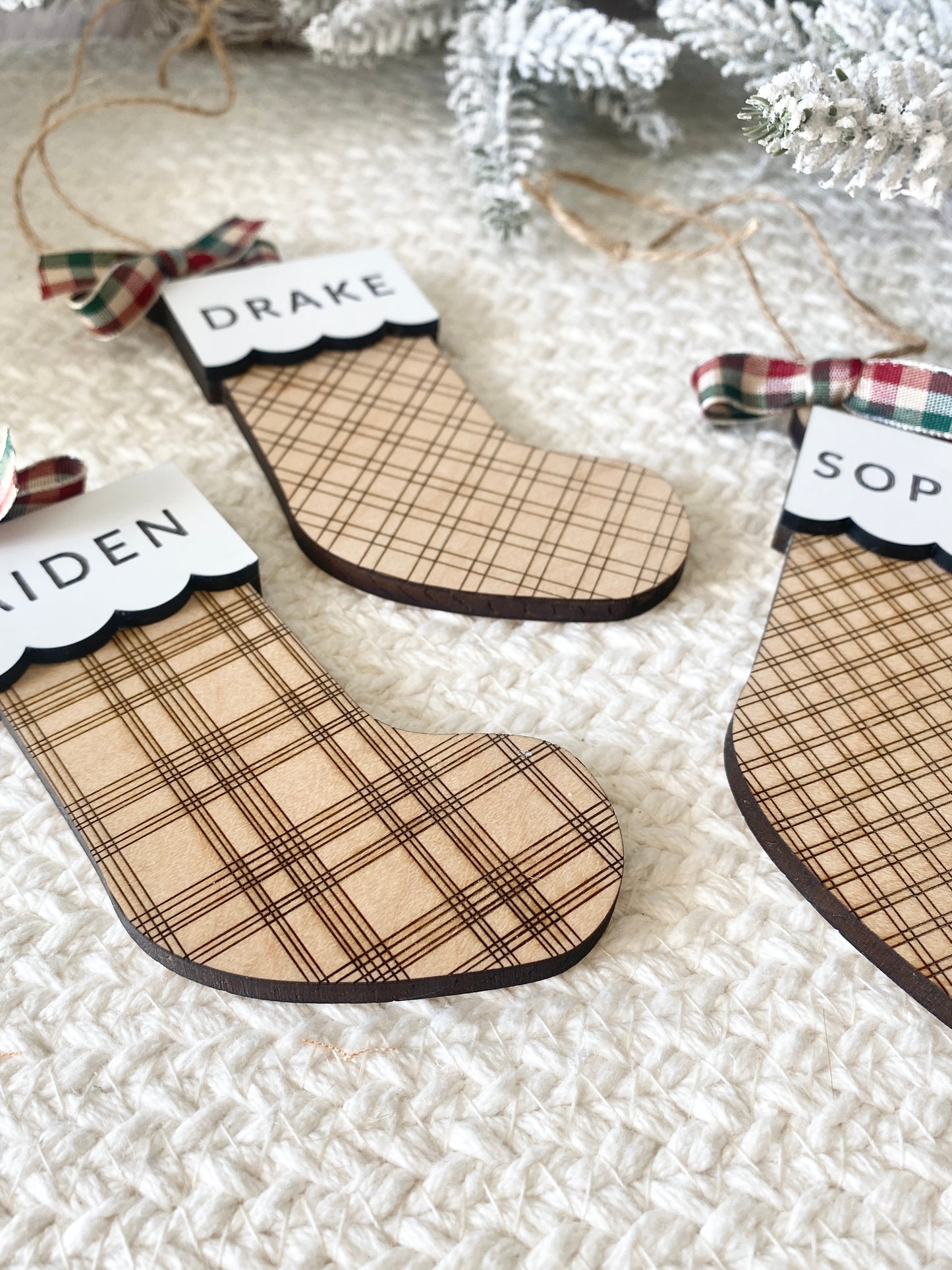 Classic Plaid Stocking Ornament + Tag