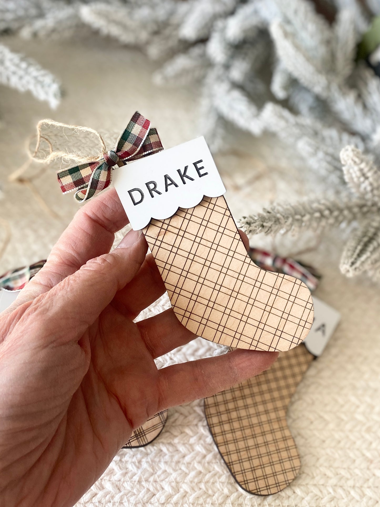 Classic Plaid Stocking Ornament + Tag