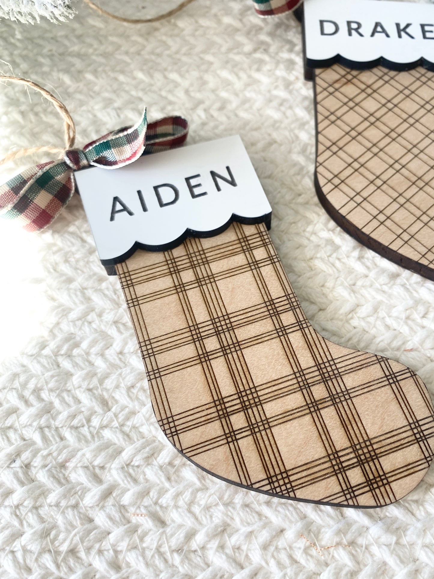 Classic Plaid Stocking Ornament + Tag