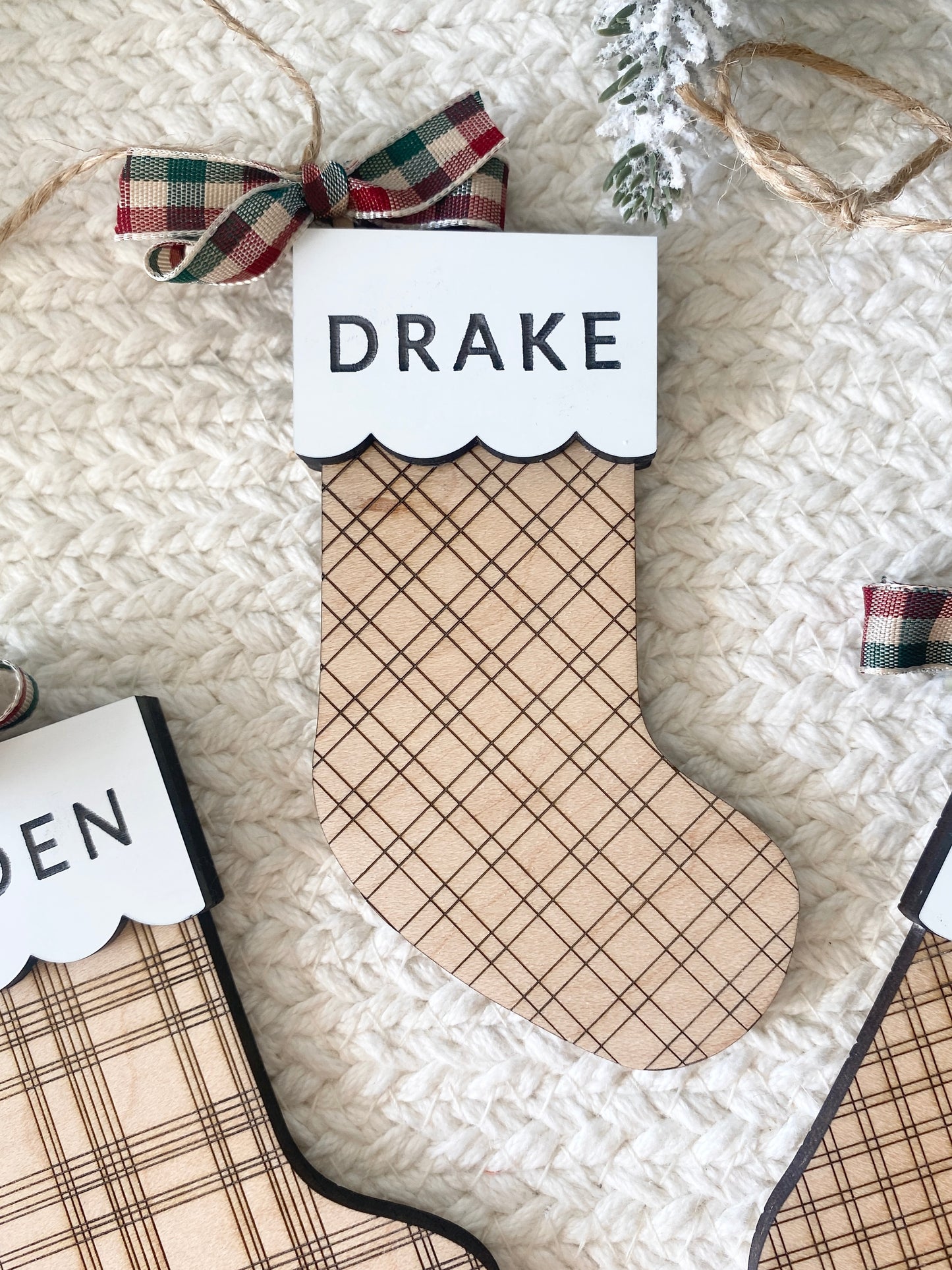 Classic Plaid Stocking Ornament + Tag