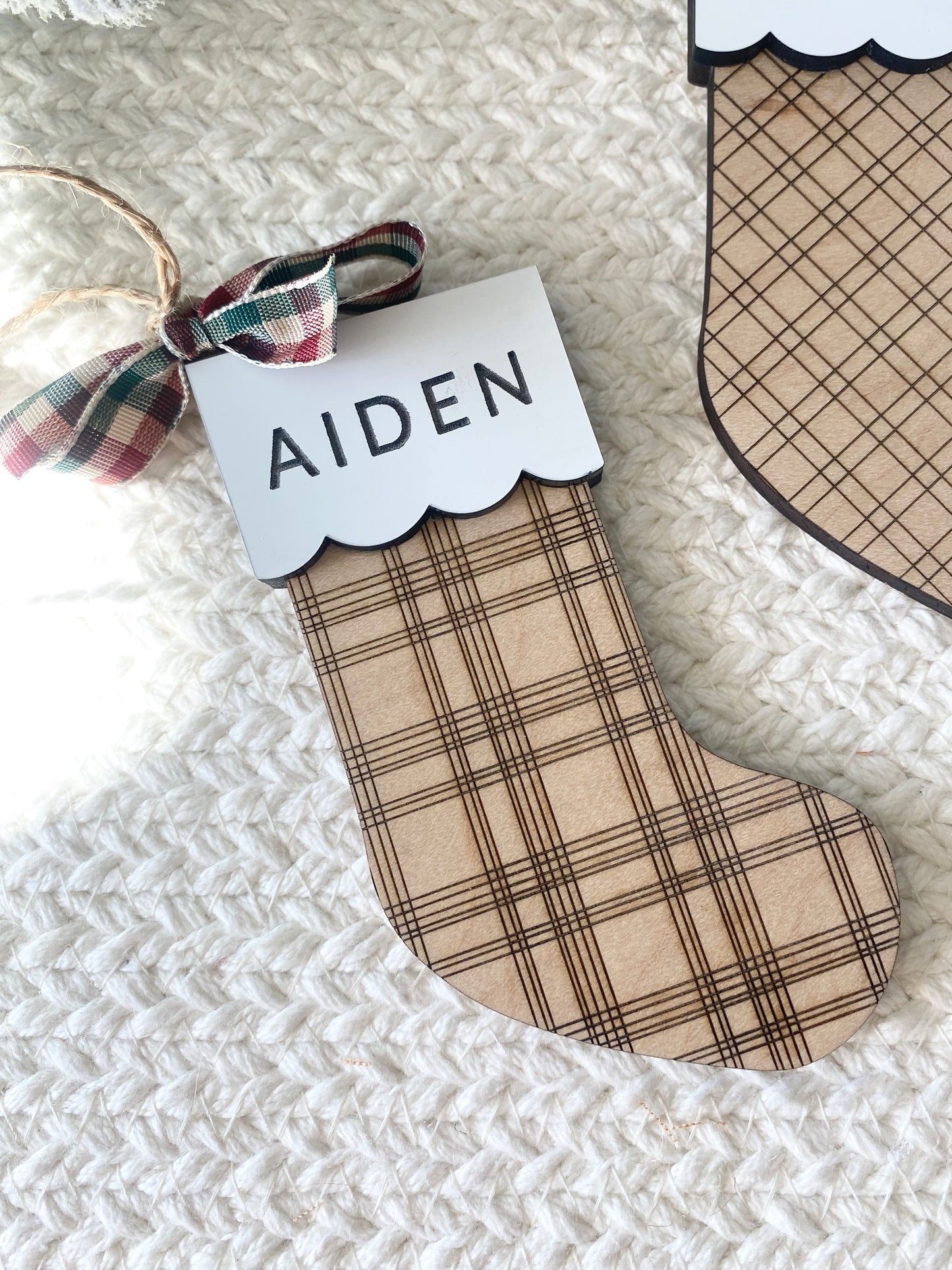 Classic Plaid Stocking Ornament + Tag
