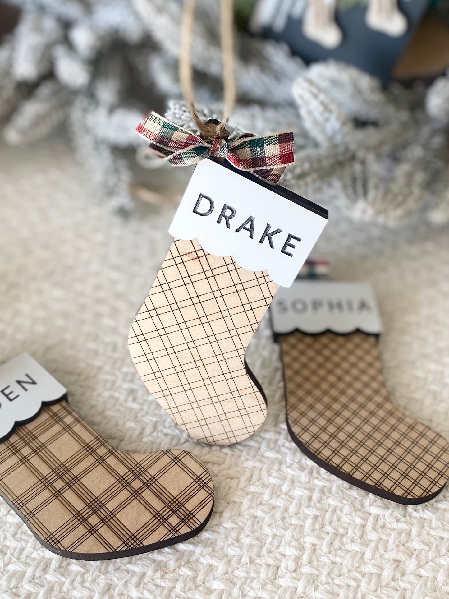 Classic Plaid Stocking Ornament + Tag