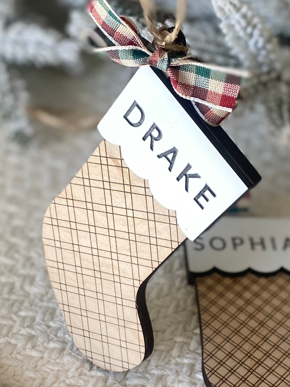 Classic Plaid Stocking Ornament + Tag