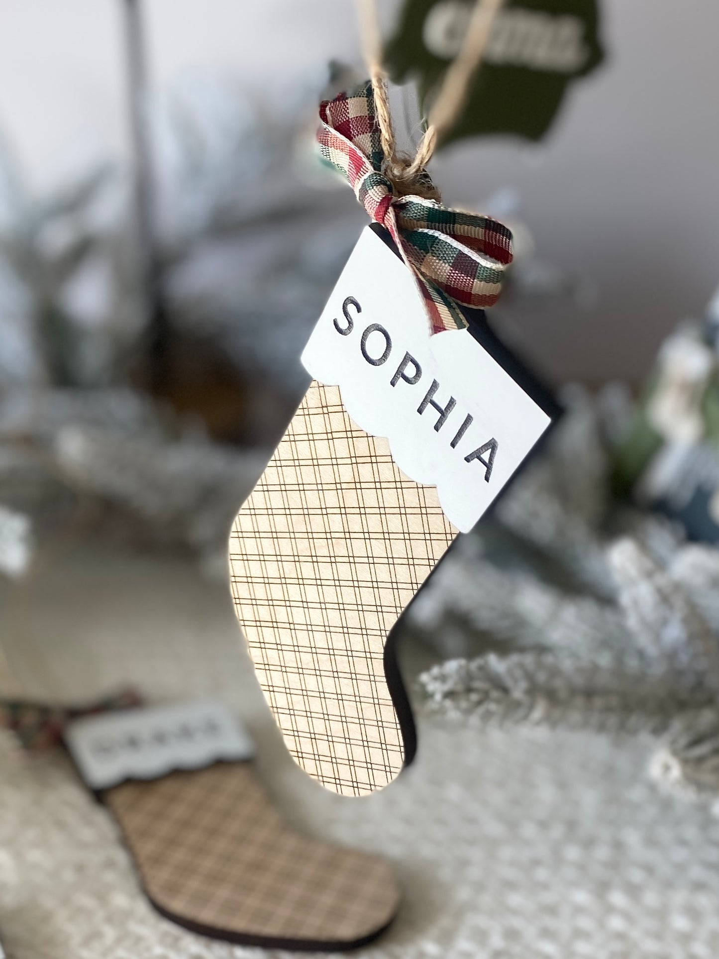 Classic Plaid Stocking Ornament + Tag