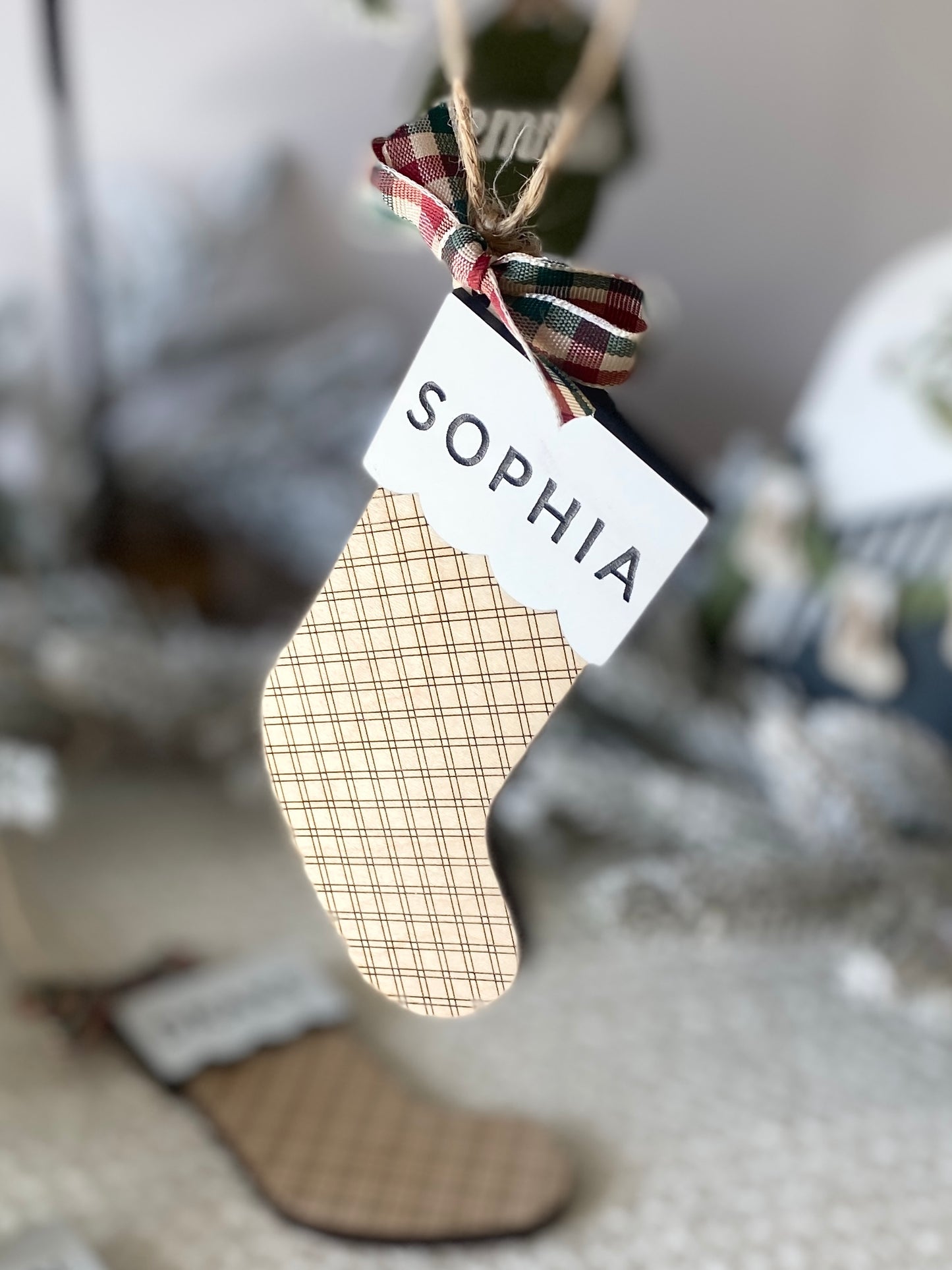 Classic Plaid Stocking Ornament + Tag