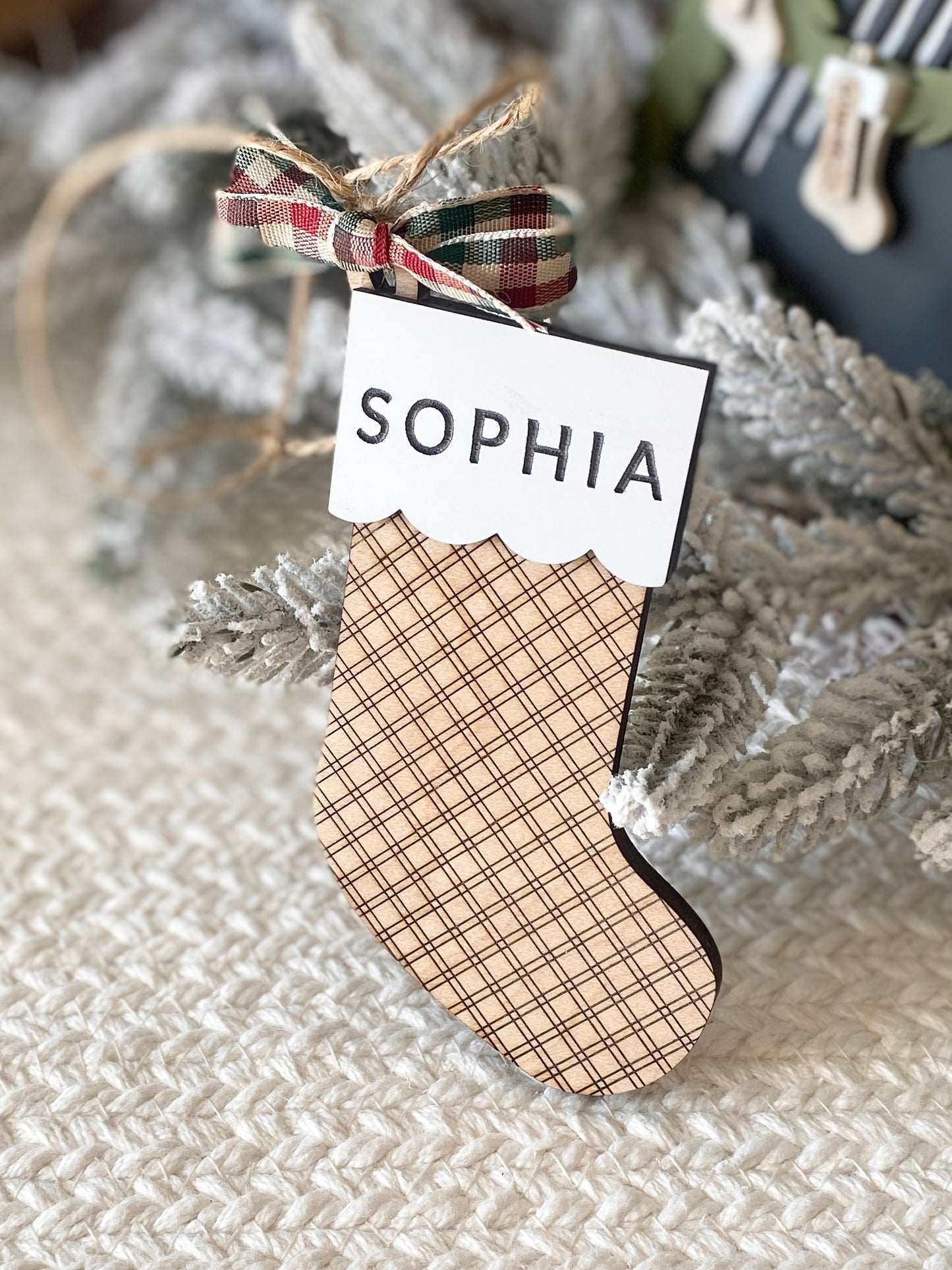 Classic Plaid Stocking Ornament + Tag