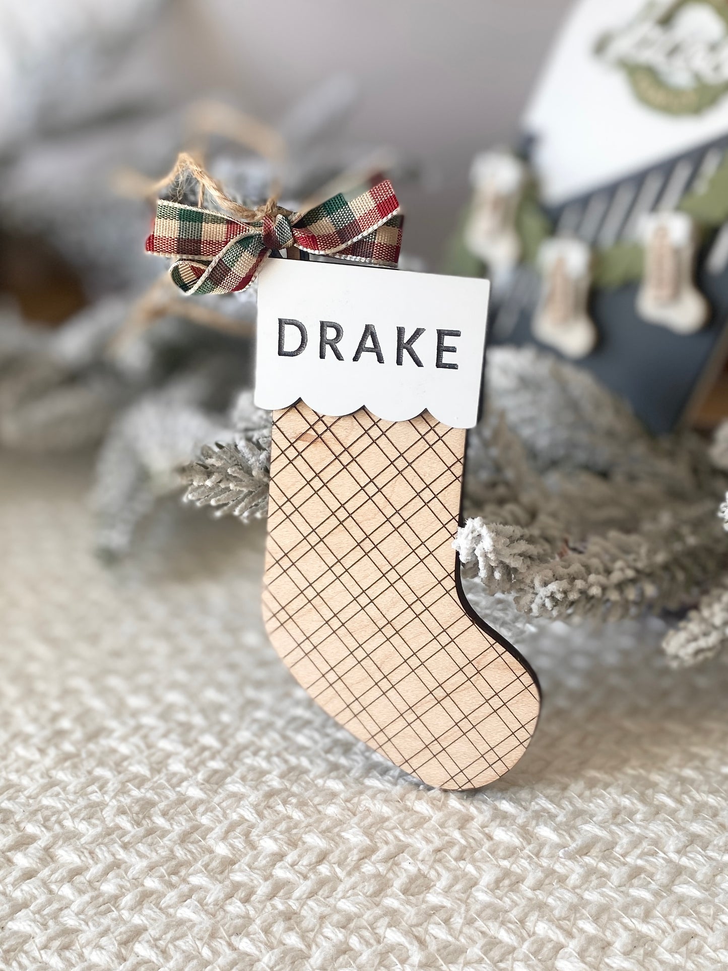 Classic Plaid Stocking Ornament + Tag