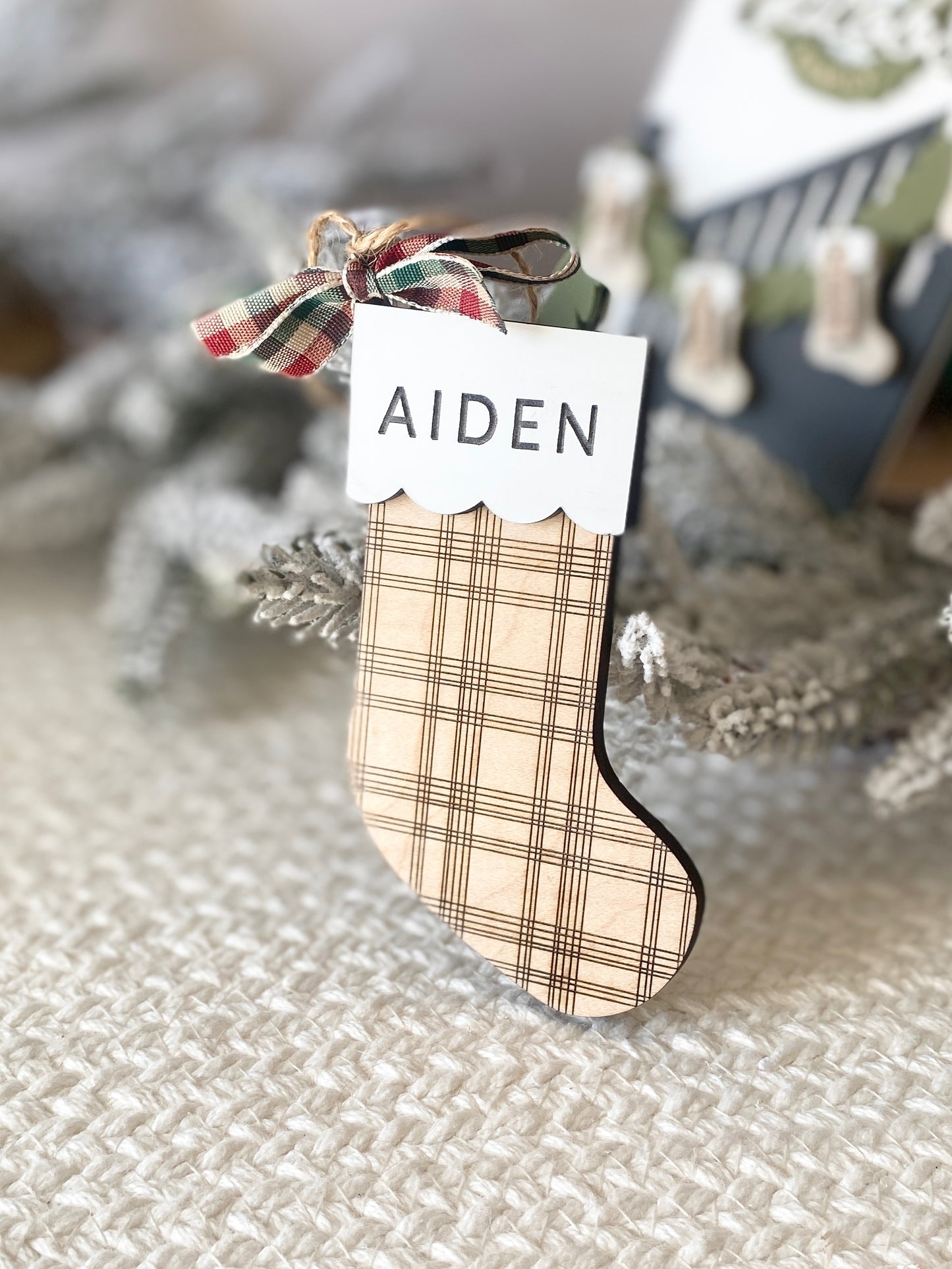 Classic Plaid Stocking Ornament + Tag