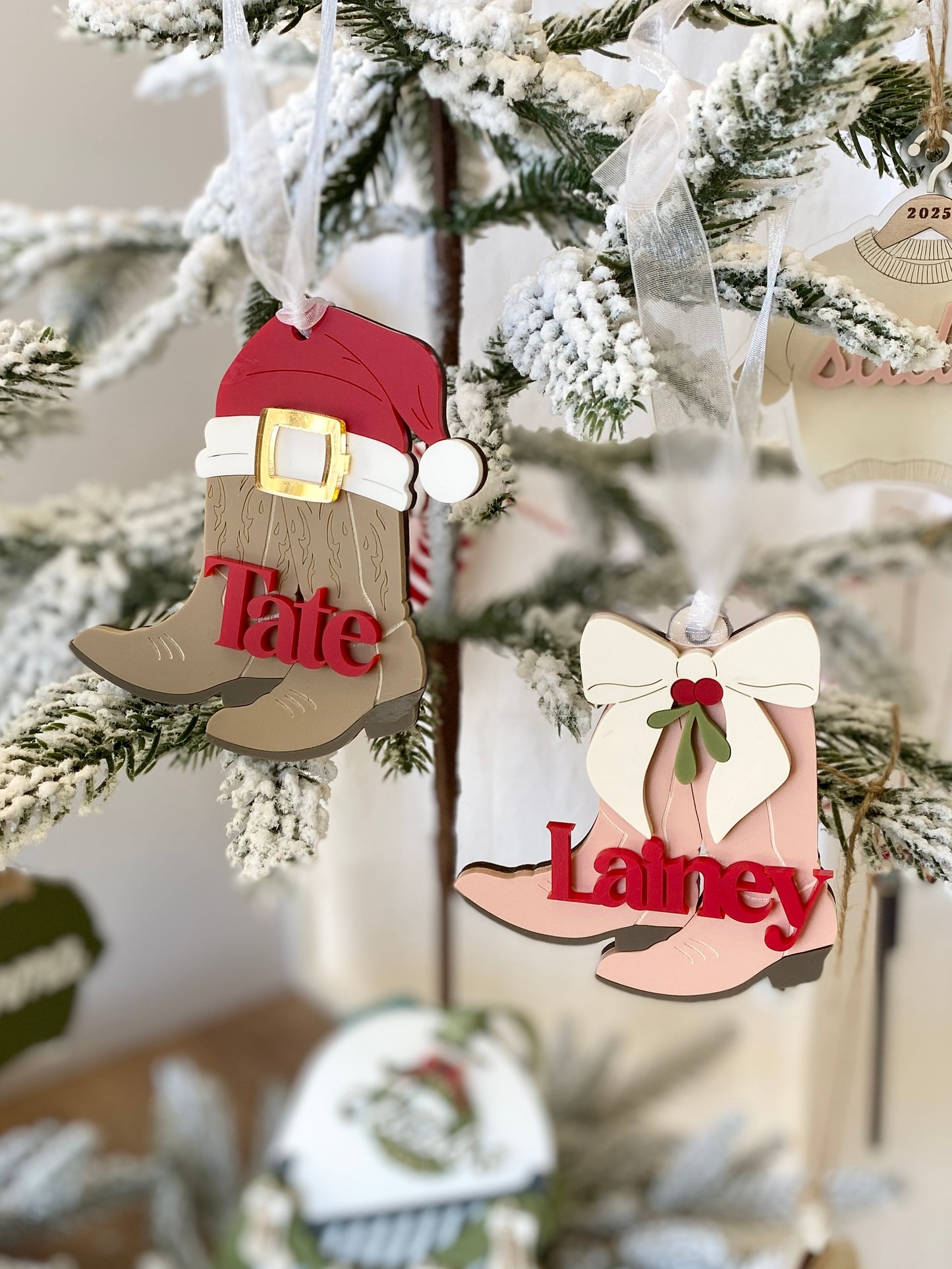 Cowboy Christmas Boots Personalized Ornament