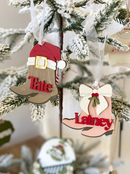 Cowboy Christmas Boots Personalized Ornament