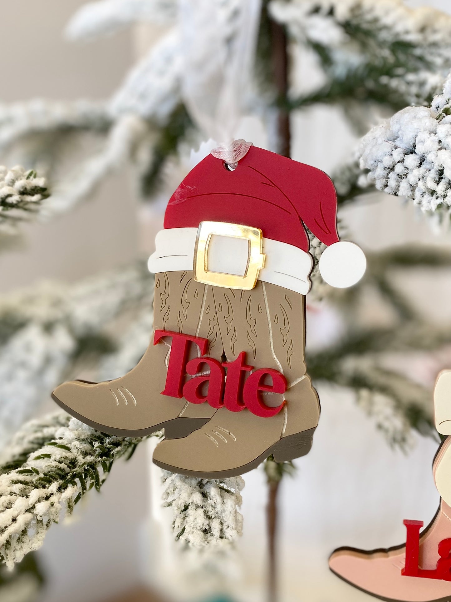 Cowboy Christmas Boots Personalized Ornament