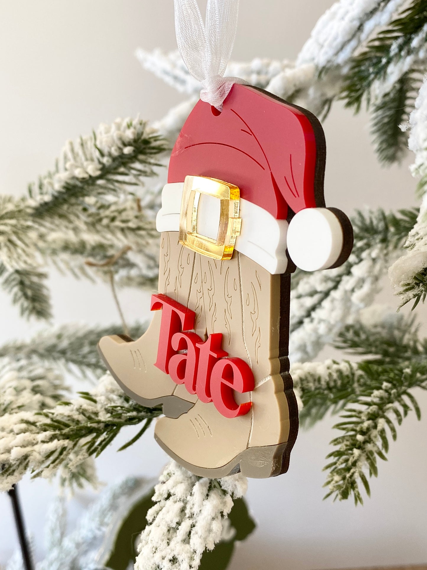 Cowboy Christmas Boots Personalized Ornament