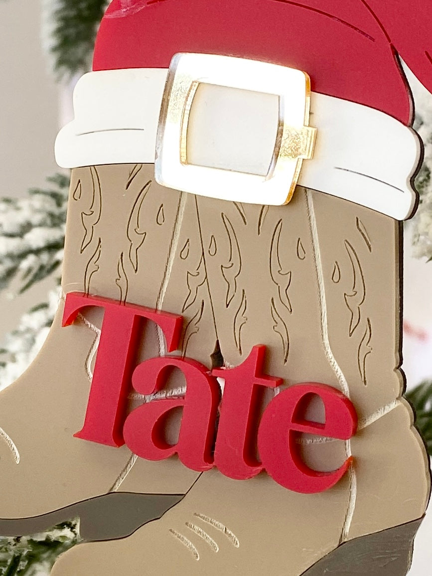 Cowboy Christmas Boots Personalized Ornament
