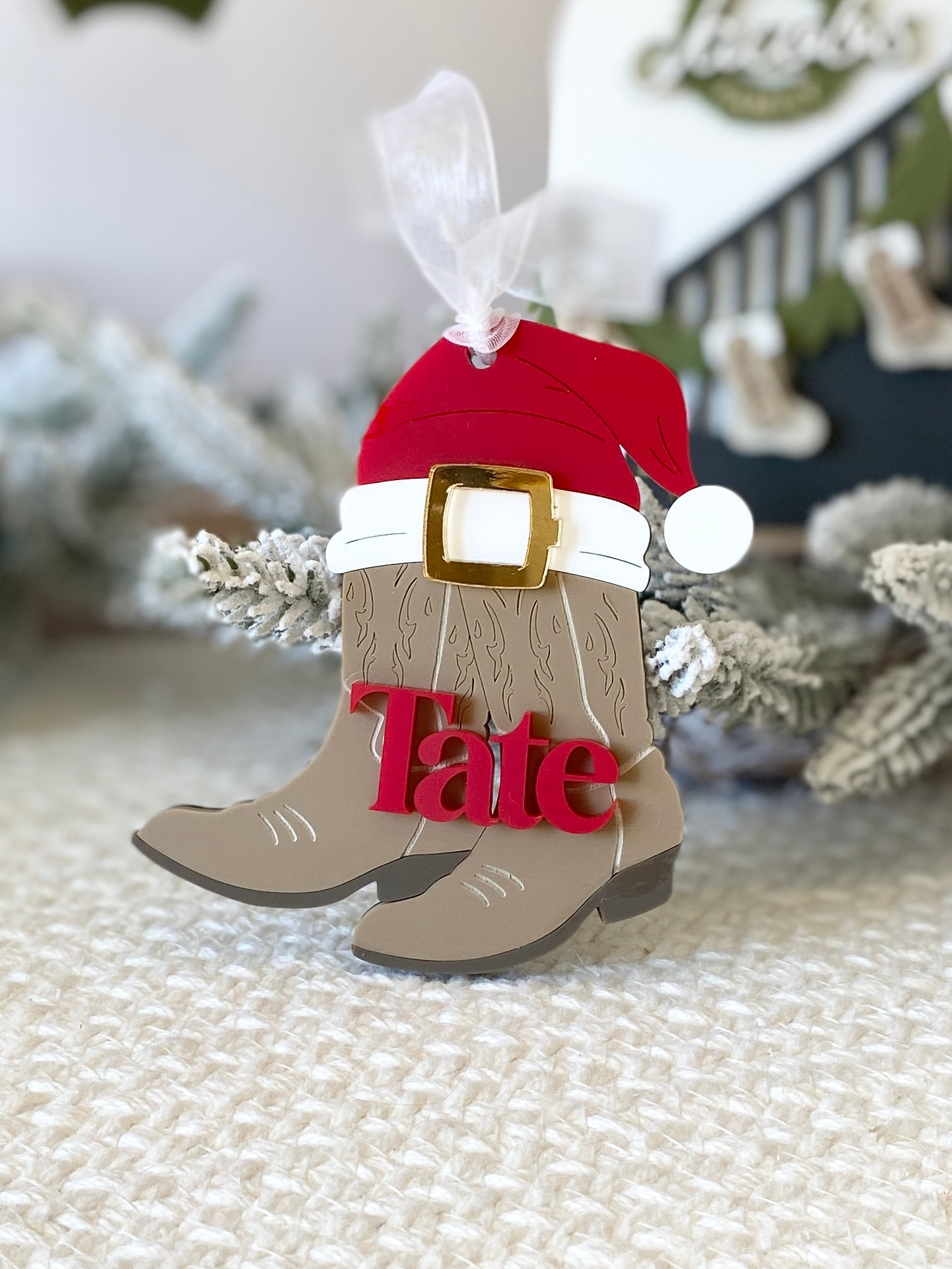 Cowboy Christmas Boots Personalized Ornament