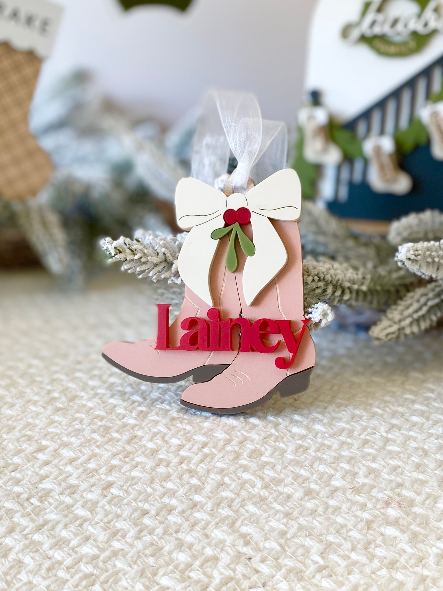 Cowboy Christmas Boots Personalized Ornament