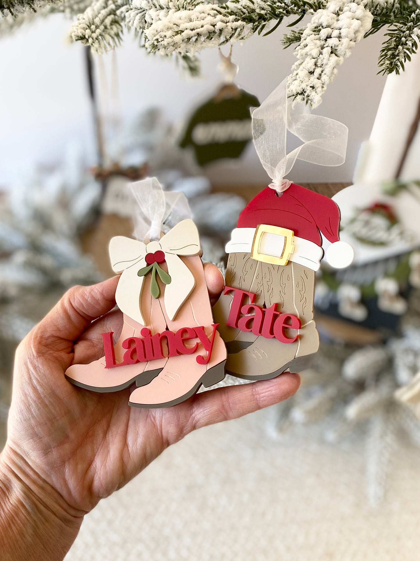 Cowboy Christmas Boots Personalized Ornament