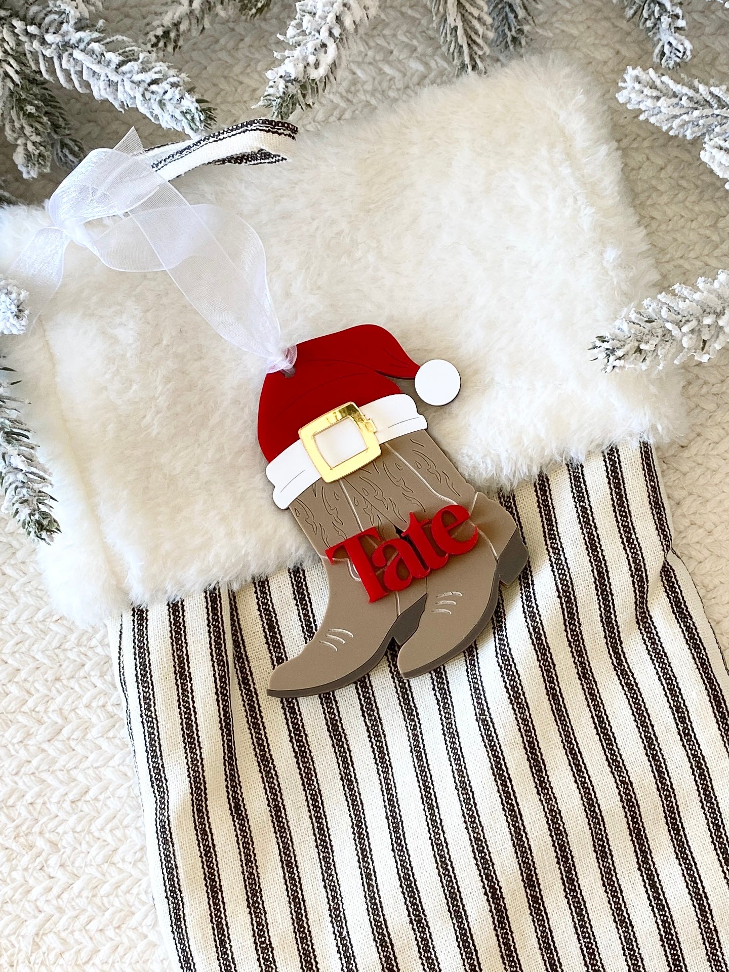 Cowboy Christmas Boots Personalized Ornament