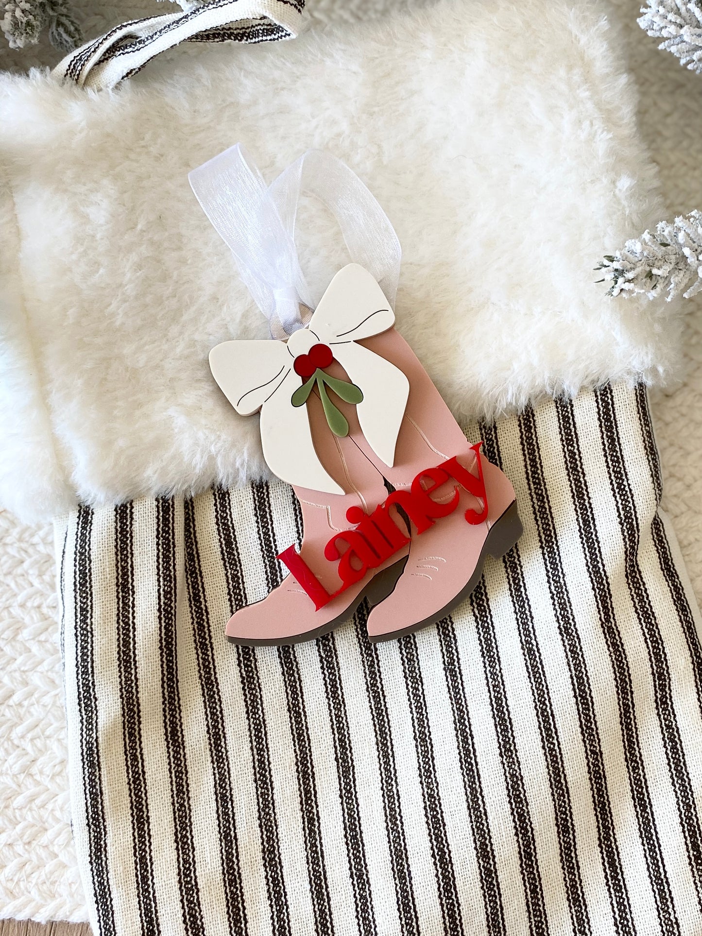 Cowboy Christmas Boots Personalized Ornament