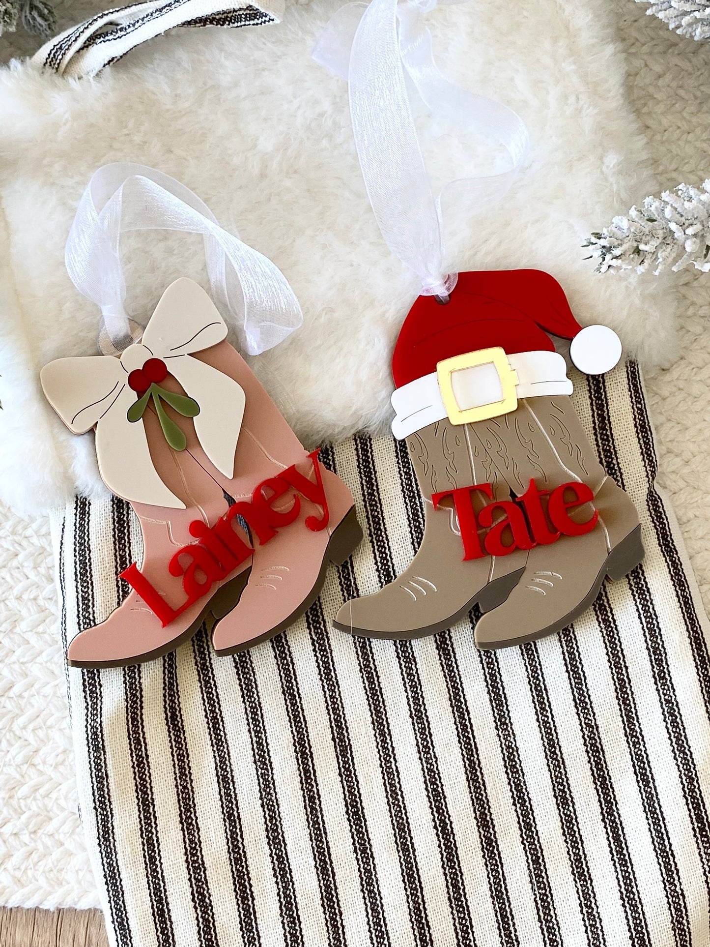Cowboy Christmas Boots Personalized Ornament