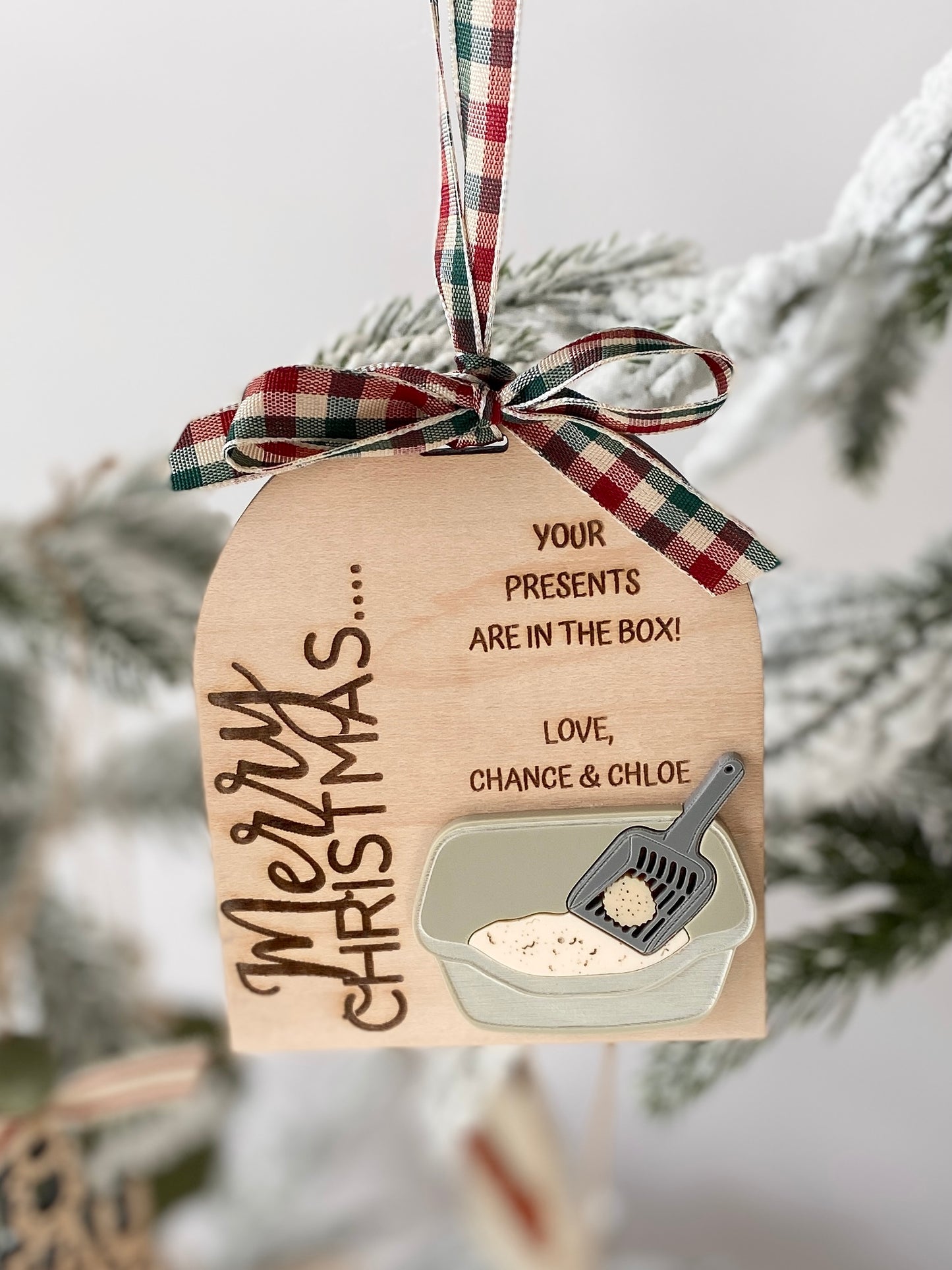 “Your Presents Are in the Box” – Funny Cat Christmas Ornament