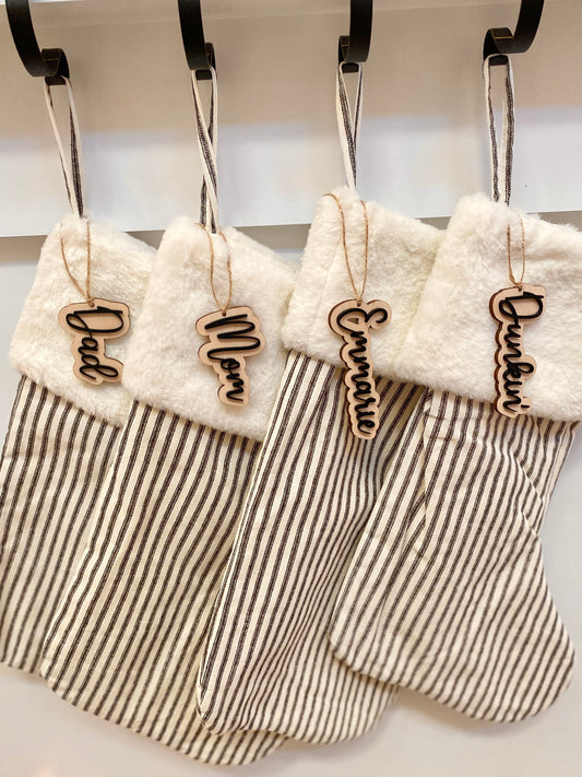 Classic Stocking Name Tags – Personalized Wood & Acrylic