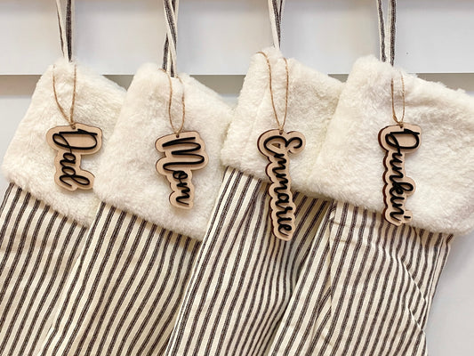 Classic Stocking Name Tags – Personalized Wood & Acrylic