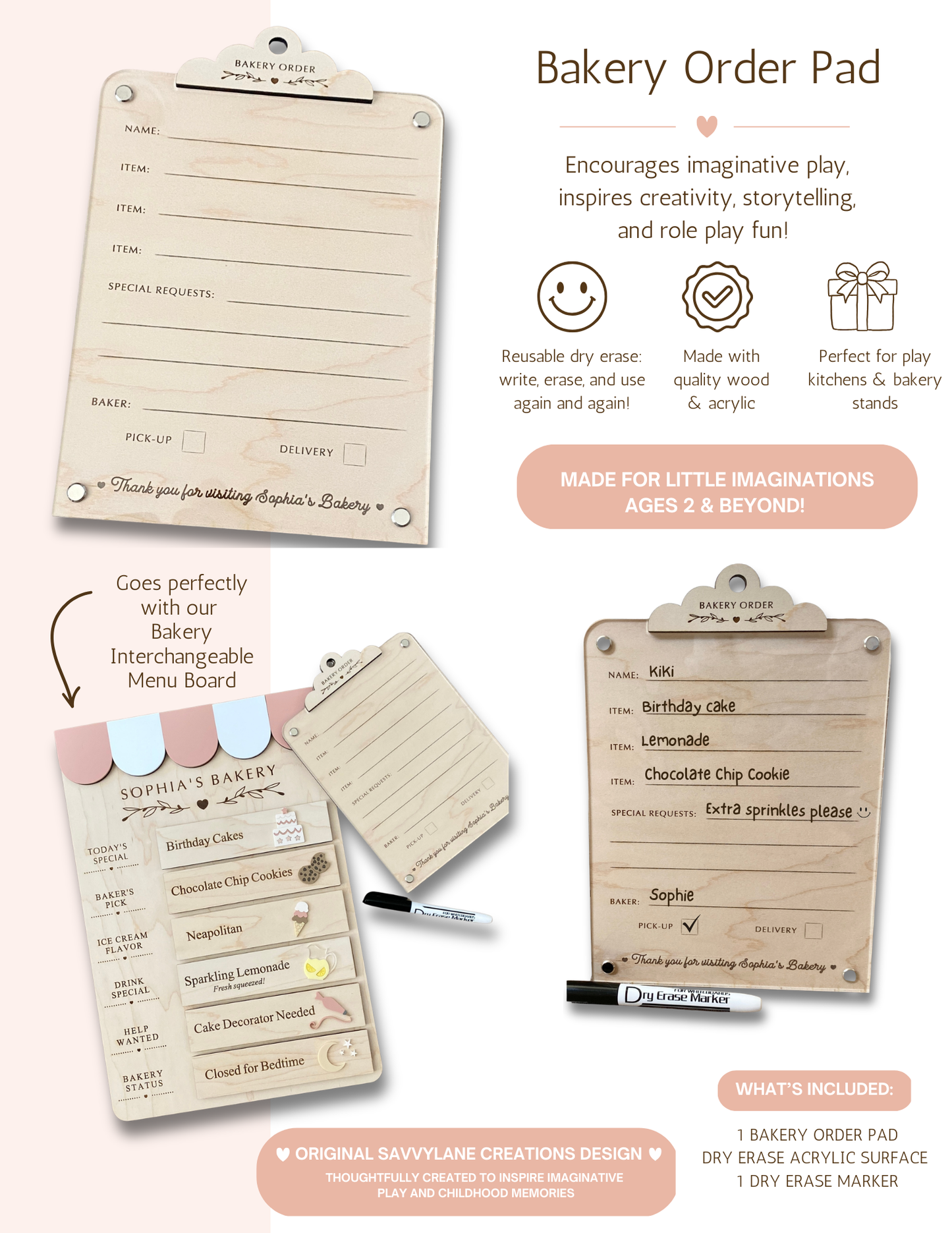 Bakery Order Pad for Kids | Pretend Play Bakery Accessory | Dry Erase Bakery Order Form | Play Kitchen Toy | Personalized Bakery Gift