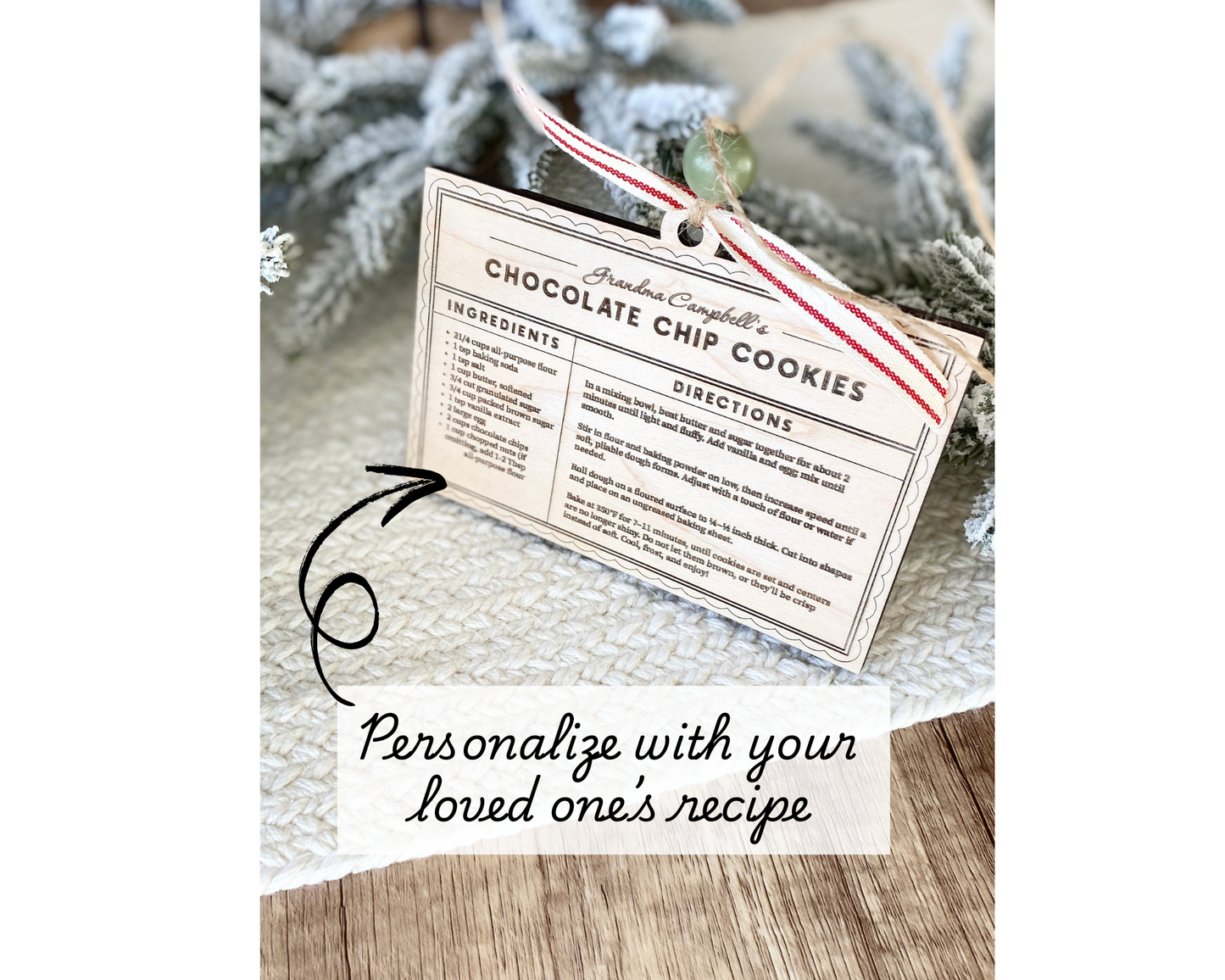 Family Recipe Keepsake Ornament – Personalized Wooden Recipe Card