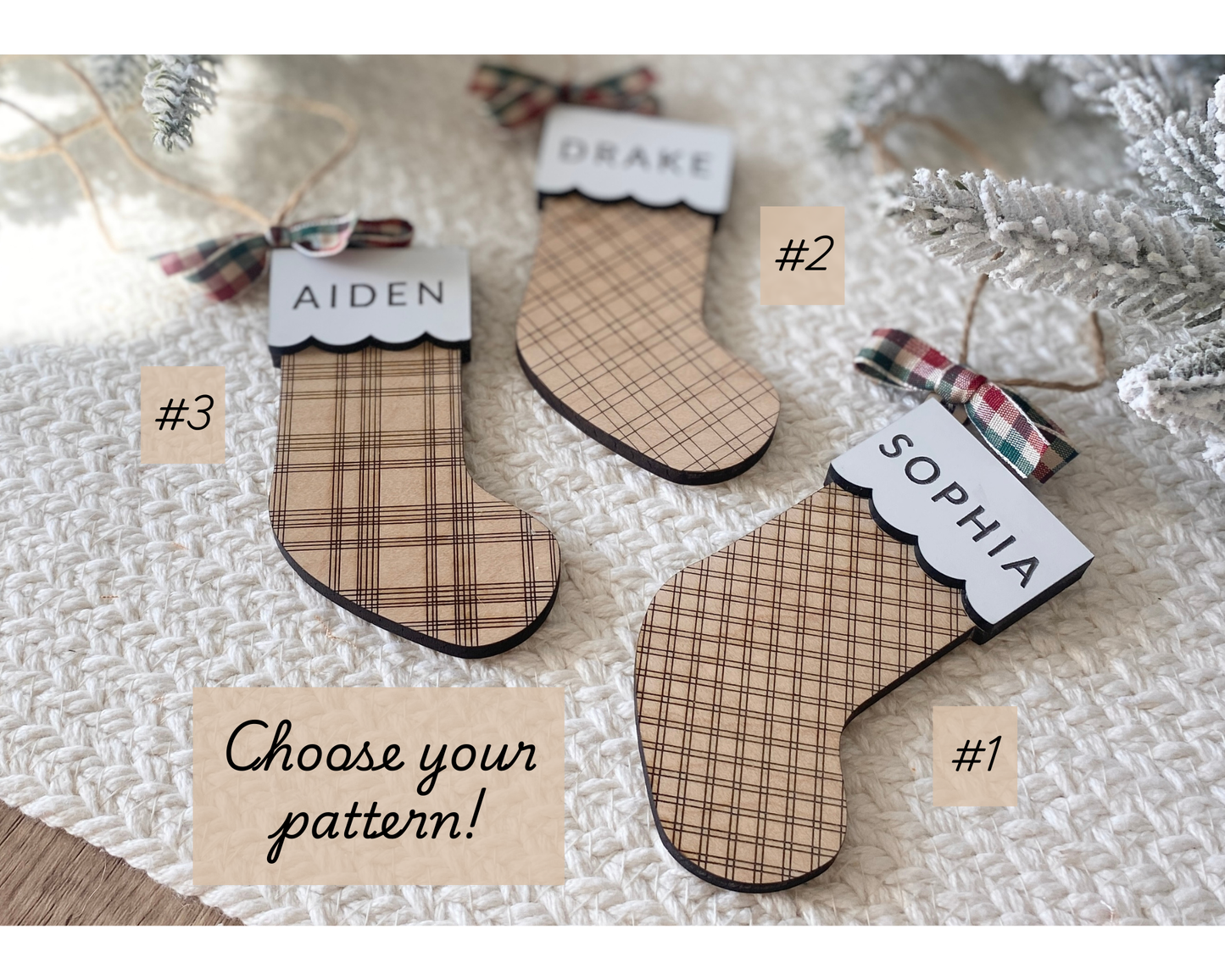 Classic Plaid Stocking Ornament + Tag