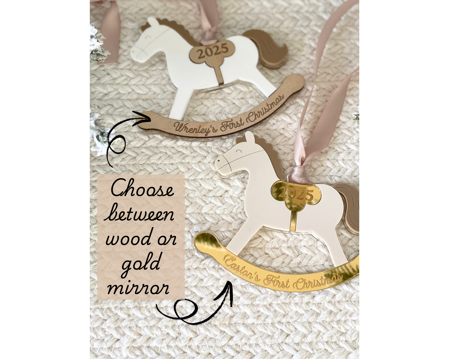 Rocking Horse Keepsake Ornament (Gold or Wood)