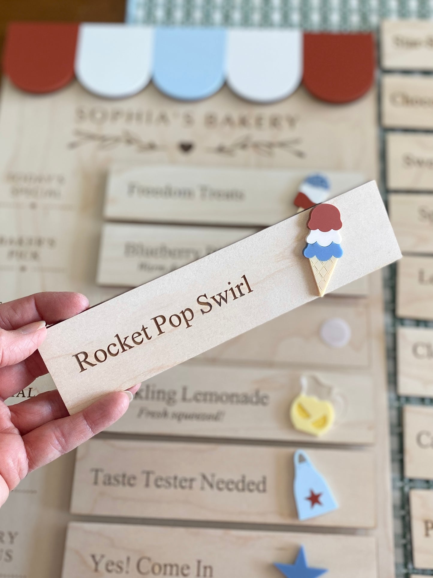 Patriotic Bakery Menu Play Board Expansion Pack  | Interchangeable Bakery Board Add-On | 4th of July Pretend Play Collection