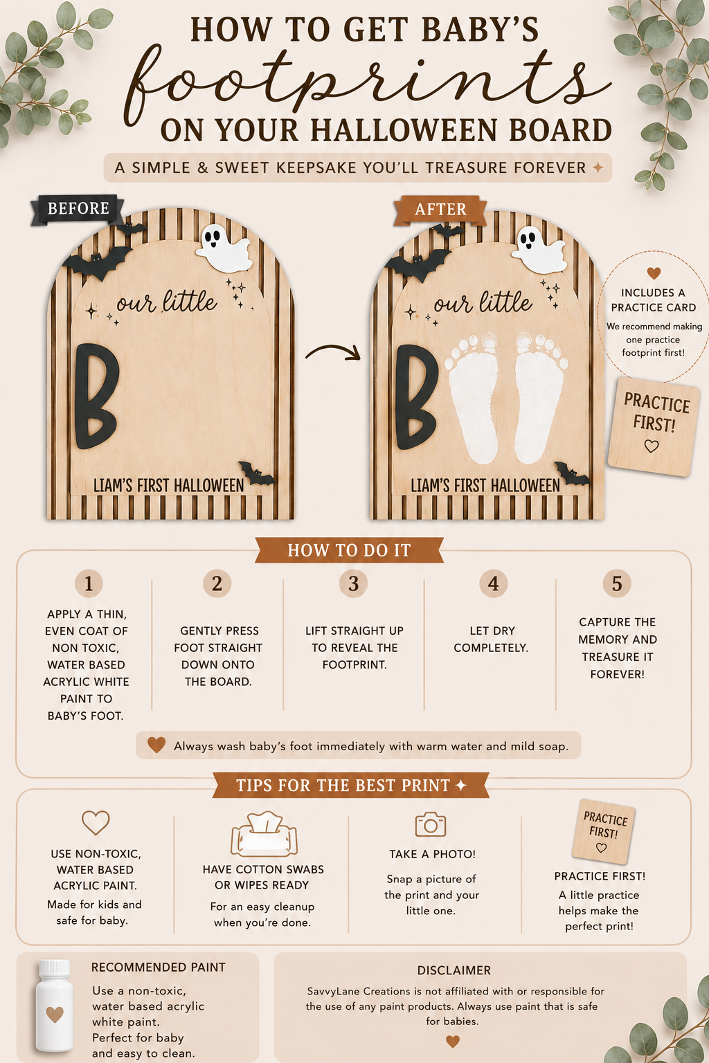 Personalized Baby Footprint Keepsake | First Halloween Wooden Sign