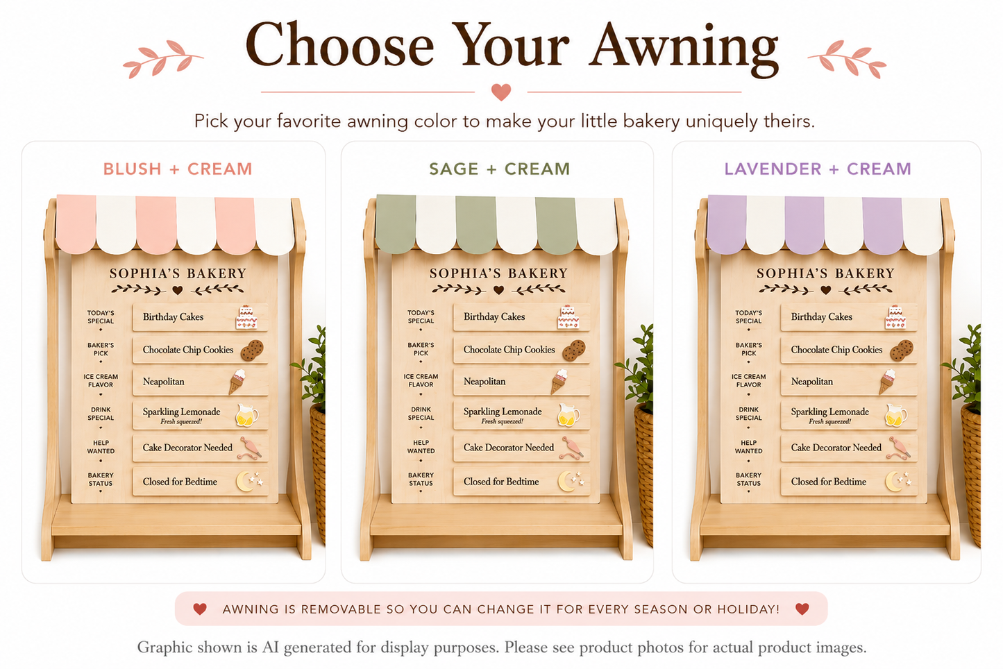 Interchangeable Bakery Play Menu Board - Starter Set| Pretend Play Bakery | Play Kitchen Decor | Personalized Playroom Sign | Montessori Inspired