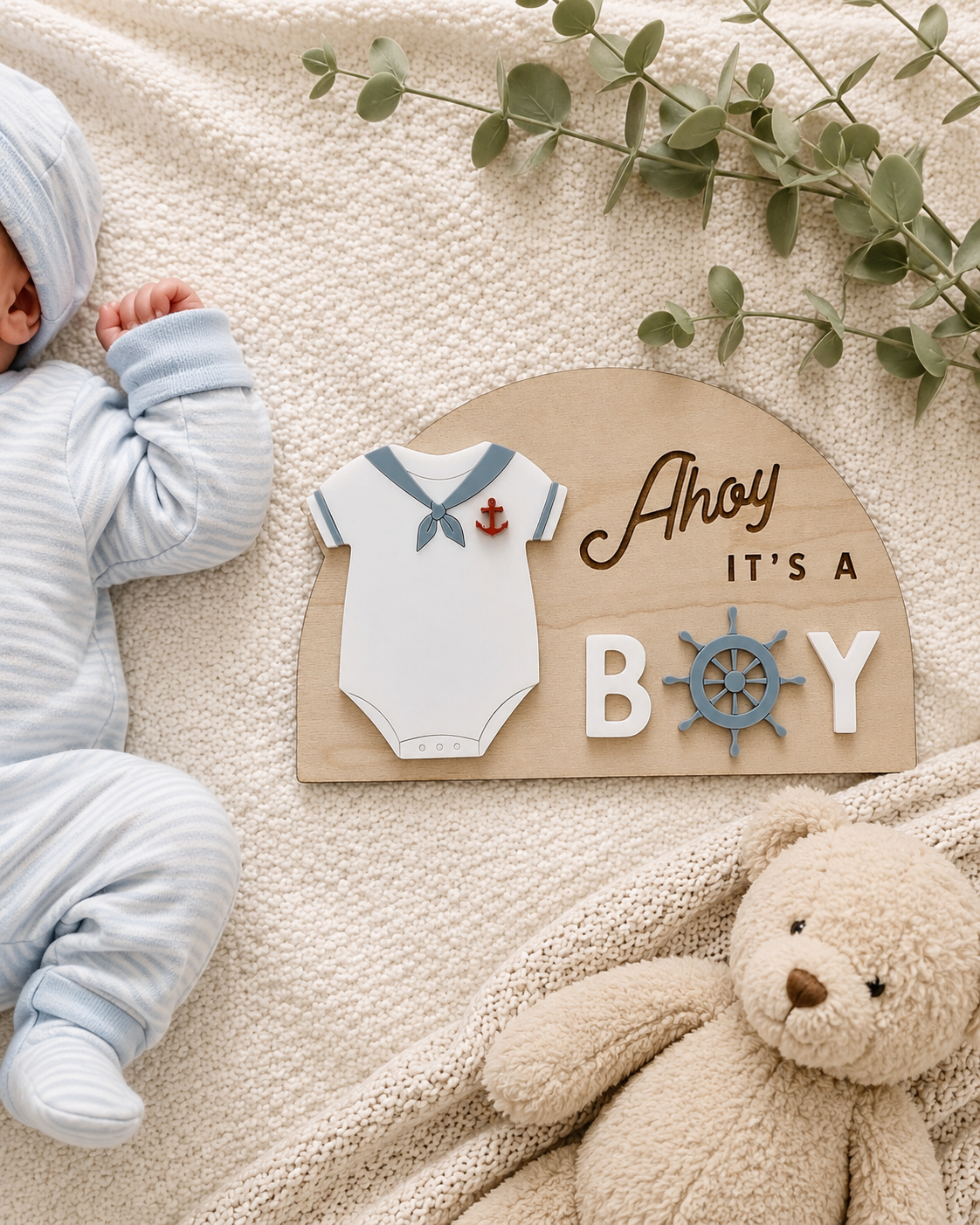 Ahoy It’s a Boy Sign | Nautical Baby Shower Decor | Sailor Gender Reveal Sign | Baby Boy Nursery Decor