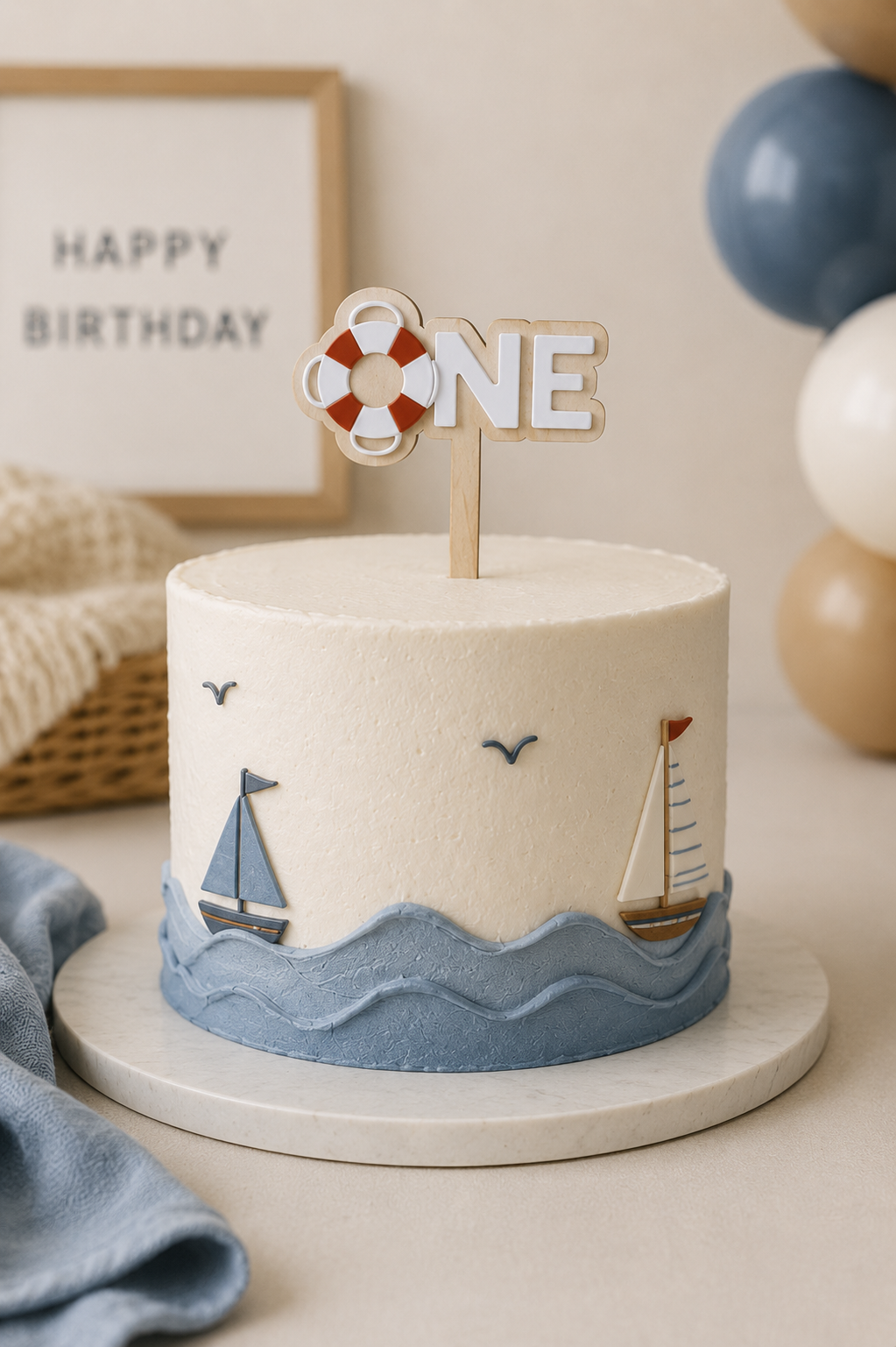 Nautical First Birthday Cake Topper | ONE or TWO Sailor Birthday Cake Topper | Boat Theme Birthday Decor