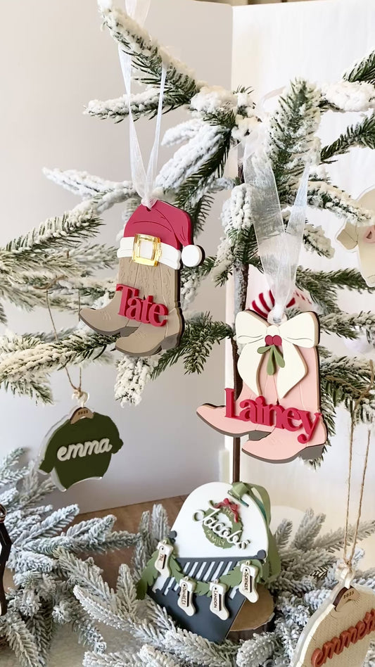 Cowboy Christmas Boots Personalized Ornament